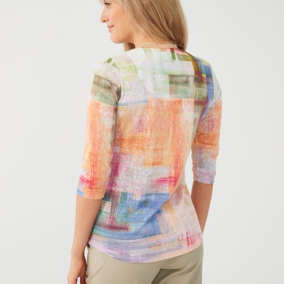 FDJ French Dressing Jeans 3/4 Sleeve Notch Neck Top - Picture 3 of 3